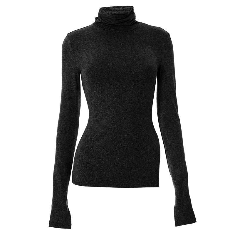 Top liso irregular con abertura y cuello alto y manga larga 