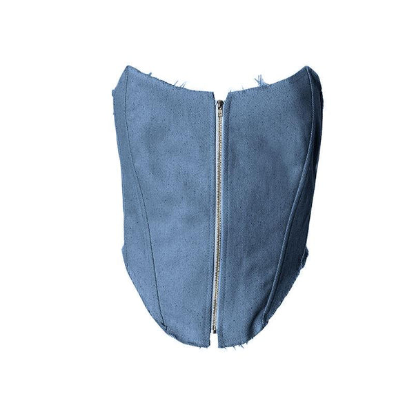 Top tipo tubo con dobladillo sin rematar, estilo corsé, sin espalda y cremallera 