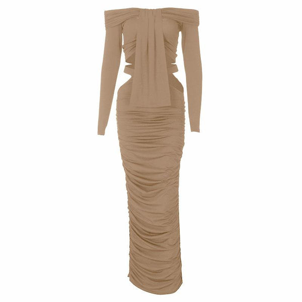 Off shoulder long sleeve hollow out maxi dress