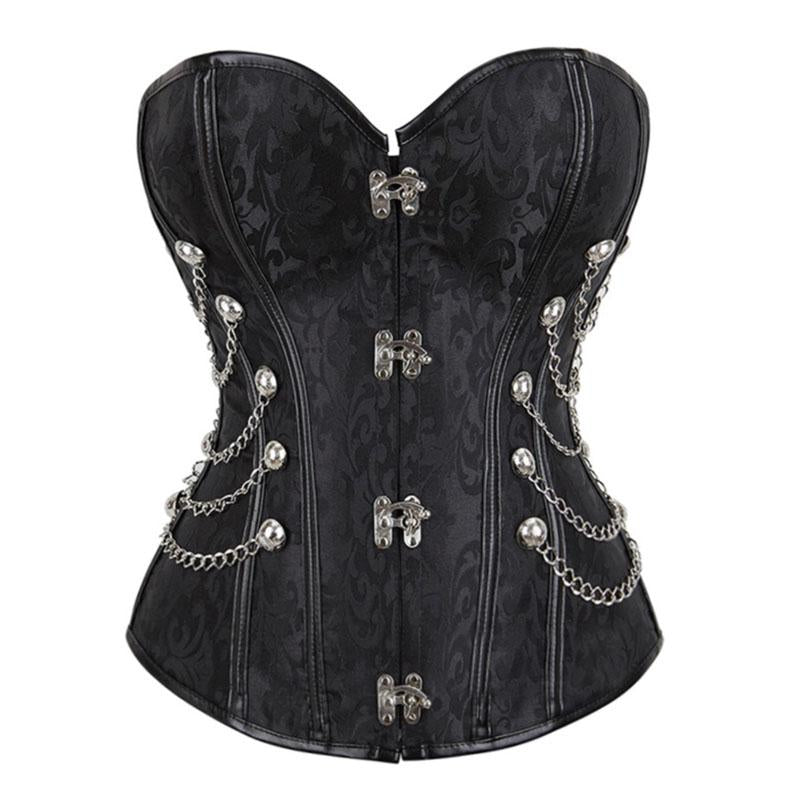 Top tipo corsé con cadena metálica y cuello de corazón 