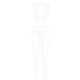 Conjunto de pantalón de tiro medio de malla hueca con cuello redondo 