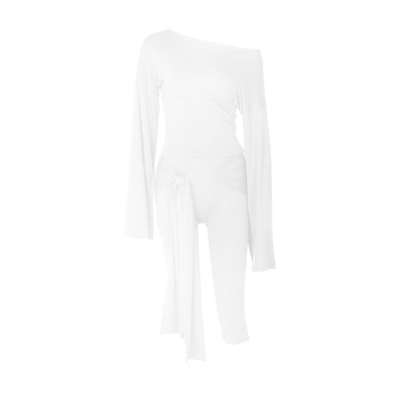 Conjunto de pantalón liso de tiro medio y manga larga irregular 