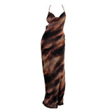Vestido largo con tirantes finos, estampado de malla transparente y cuello vuelto 