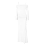 Ruched long sleeve off shoulder cami maxi dress