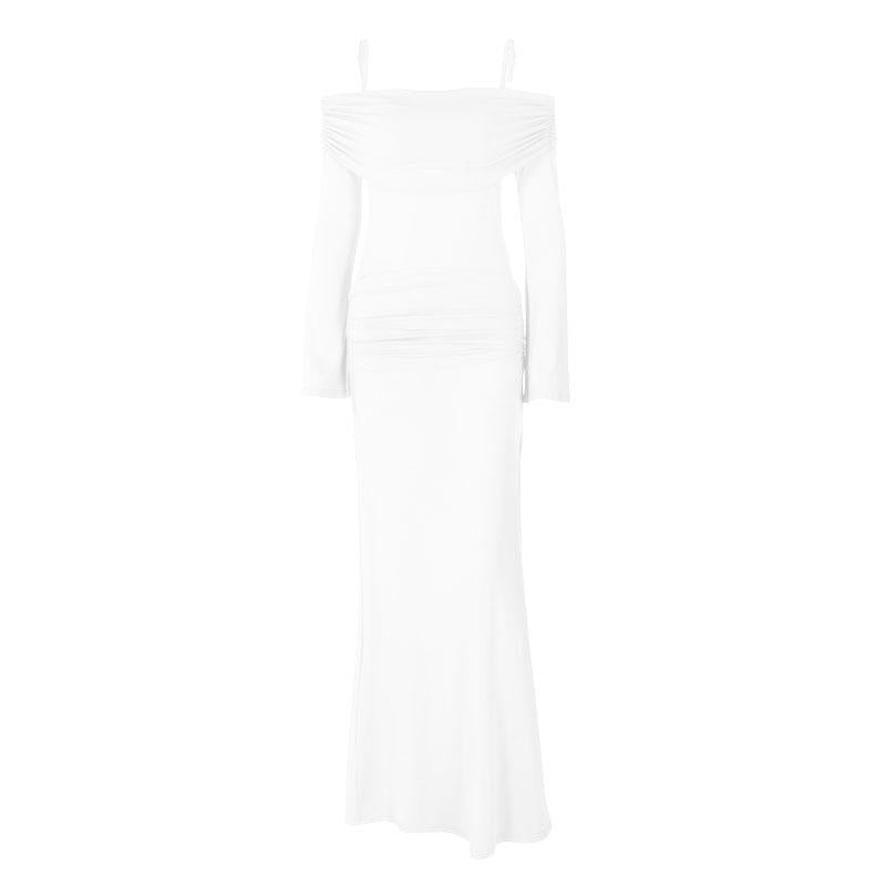 Ruched long sleeve off shoulder cami maxi dress