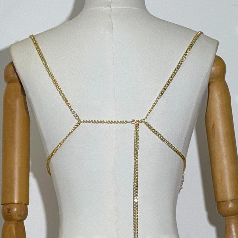 Top camisola con cuello en U, espalda descubierta y cuentas de cadena de metal 