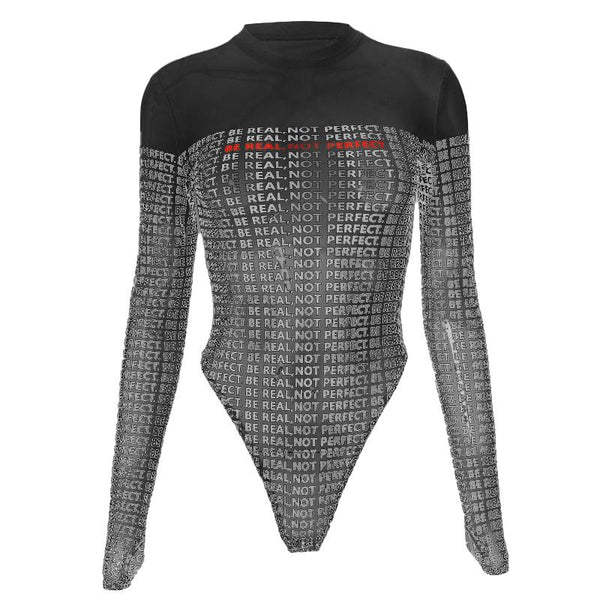 Body de manga larga con cuello redondo y botones con estampado de letras y guantes 
