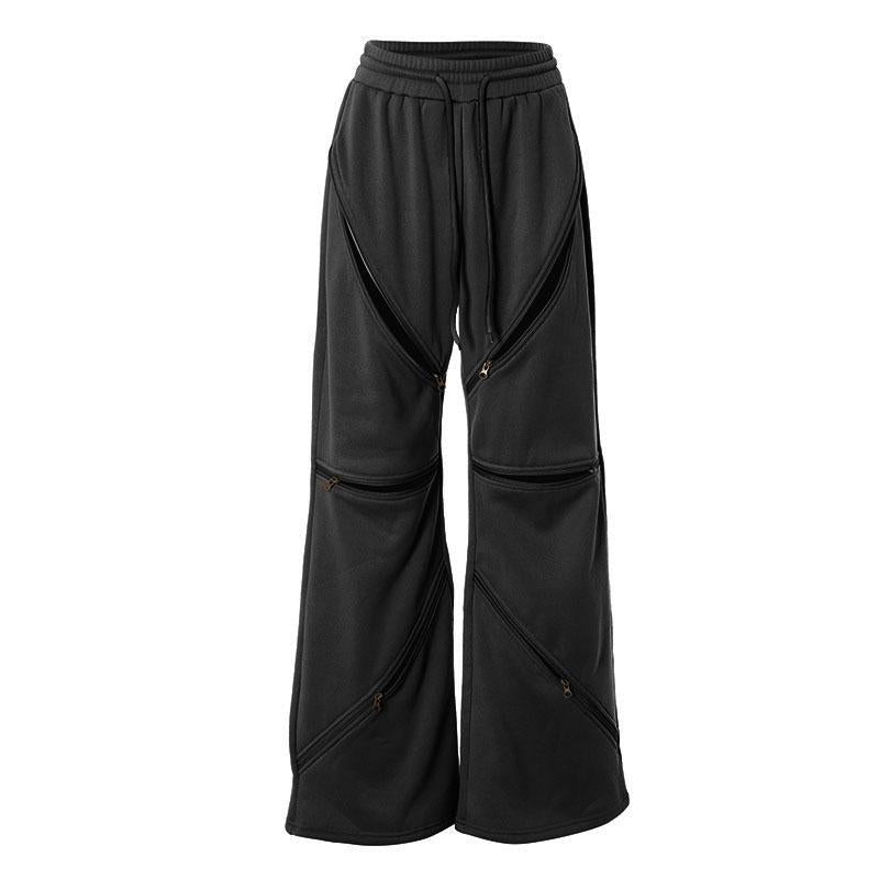 Drawstring zip-up hollow out medium rise sports pants