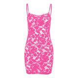 Vestido mini camisola con encaje calado y escote en U transparente 