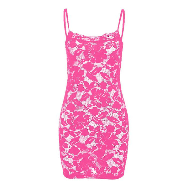 Robe courte camisole en dentelle ajourée transparente à col en U 