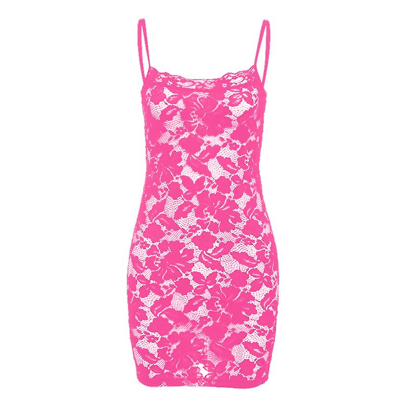 Vestido mini camisola con encaje calado y escote en U transparente 