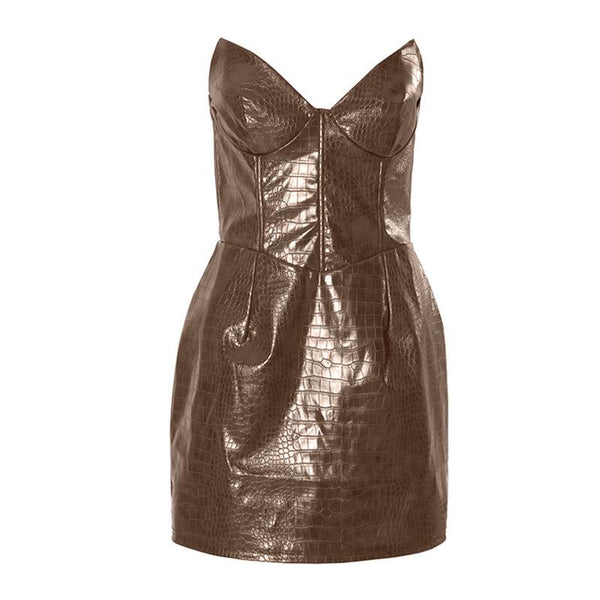 Minivestido de tubo con cuello en forma de corazón de cuero sintético con cremallera 