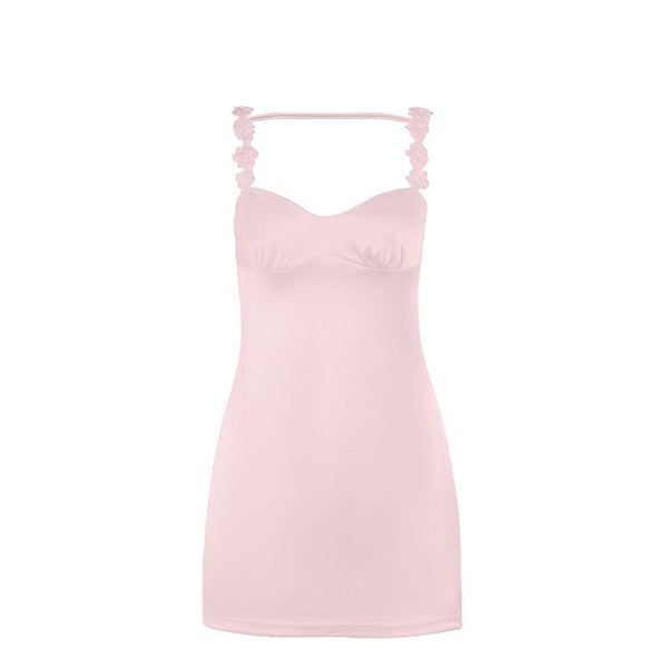 Mini-robe caraco froncée avec appliques de fleurs et col en V 