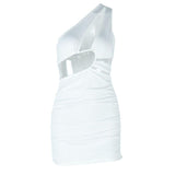 Irregular hollow out ruched one shoulder mini dress