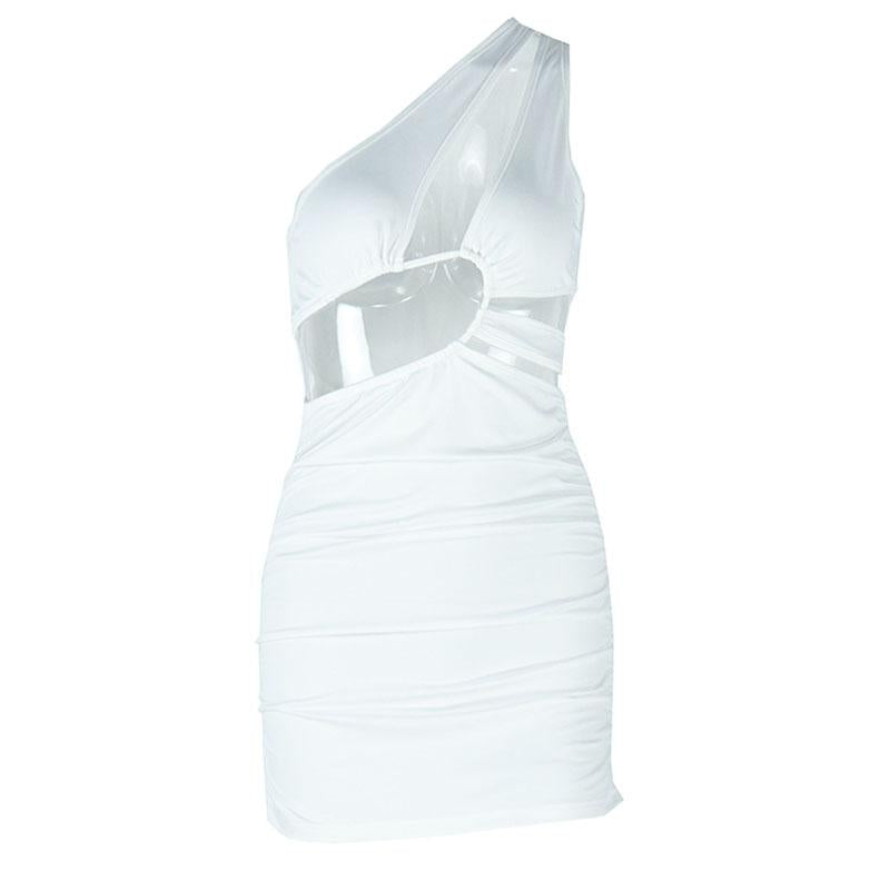 Irregular hollow out ruched one shoulder mini dress