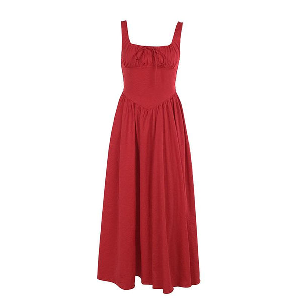 Vestido largo de tirantes fruncido con escote cuadrado 