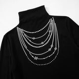Long sleeve high neck beaded print contrast top