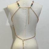 Beaded hollow out metal chain cami top