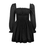 Vestido mini de manga larga con fruncido y dobladillo de encaje 