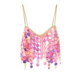 Top camisola con cuello en V calado y cadena de metal brillante 