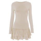 Ruched long sleeve crewneck solid mini dress