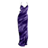 Vestido largo con tirantes finos, estampado de malla transparente y cuello vuelto 