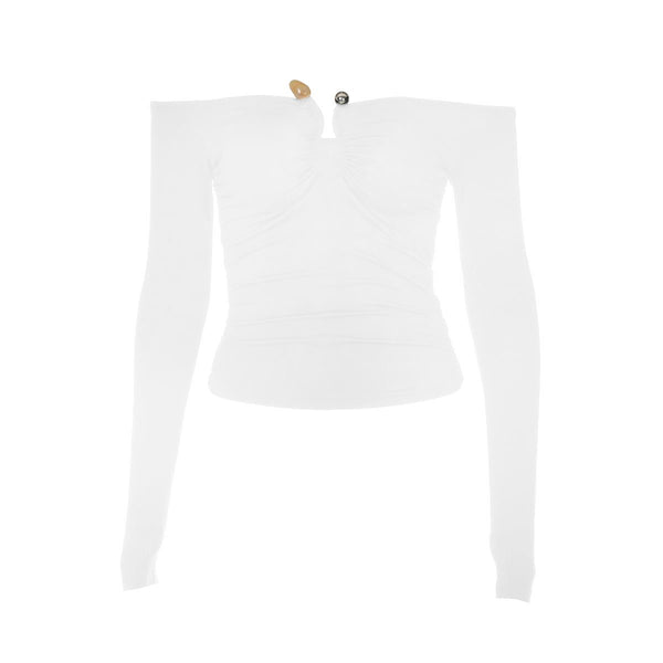 Off shoulder long sleeve ruched solid top