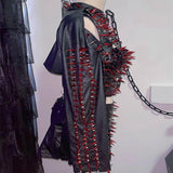 Ensemble mini-jupe plissée zippée en cuir PU avec appliques de rivets 
