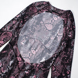 Mono de manga larga con estampado de piel de serpiente y malla transparente 