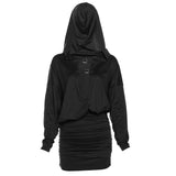 Long sleeve hoodie buckle ruched solid mini dress