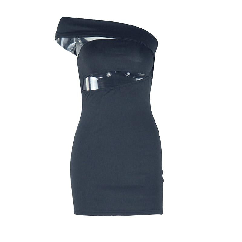 Mini-robe unie à une épaule irrégulière et ajourée 