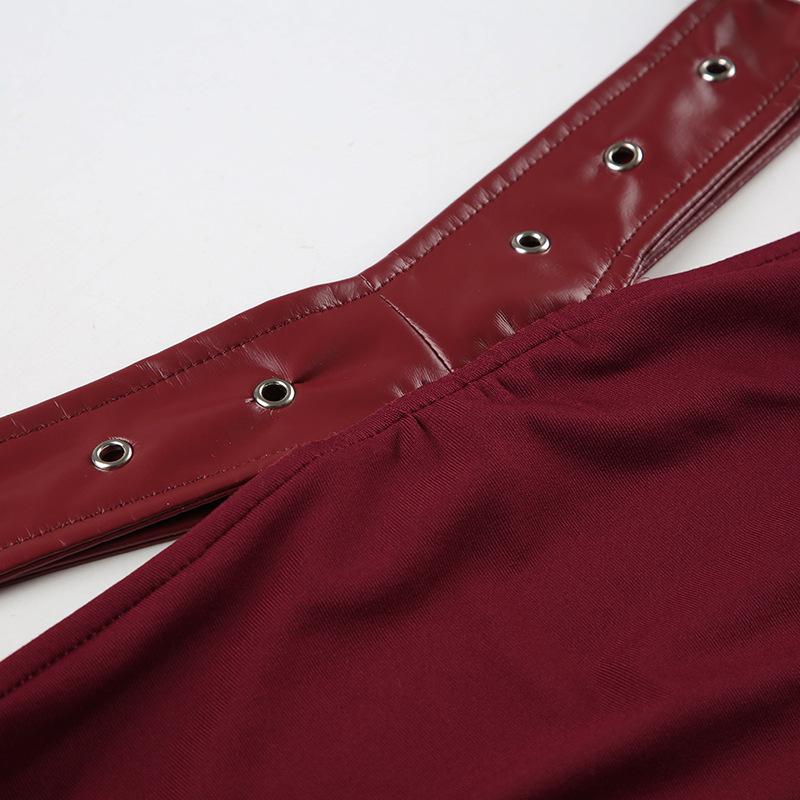 Mini-jupe irrégulière en cuir PU ajouré froncé 