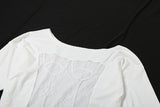 Irregular long sleeve lace see through solid top