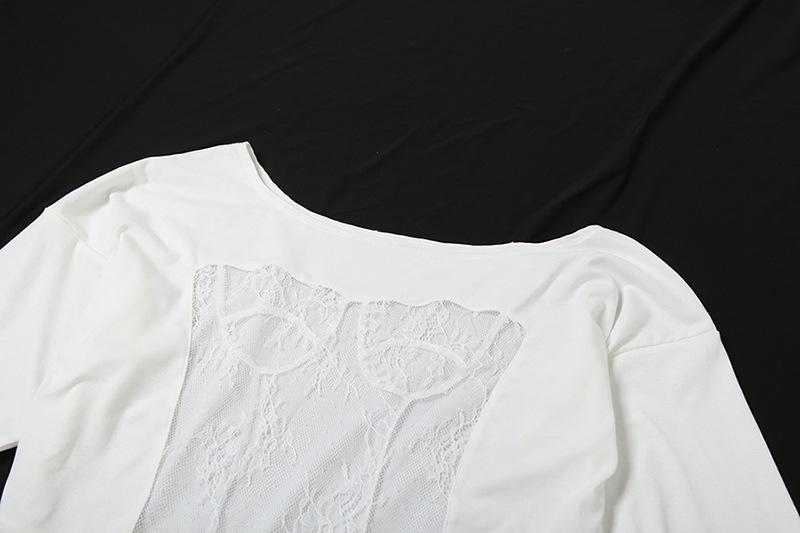 Irregular long sleeve lace see through solid top