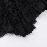 Mini-robe imprimée à ourlet en dentelle et col carré froncé 