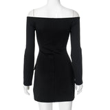 Off shoulder long sleeve button hollow out mini dress