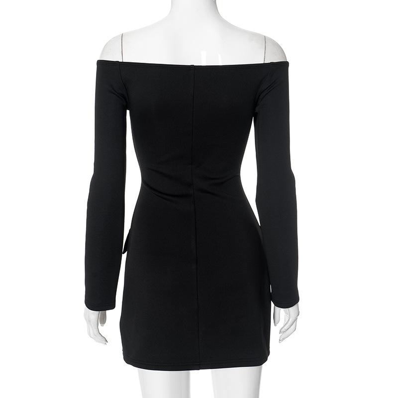Off shoulder long sleeve button hollow out mini dress
