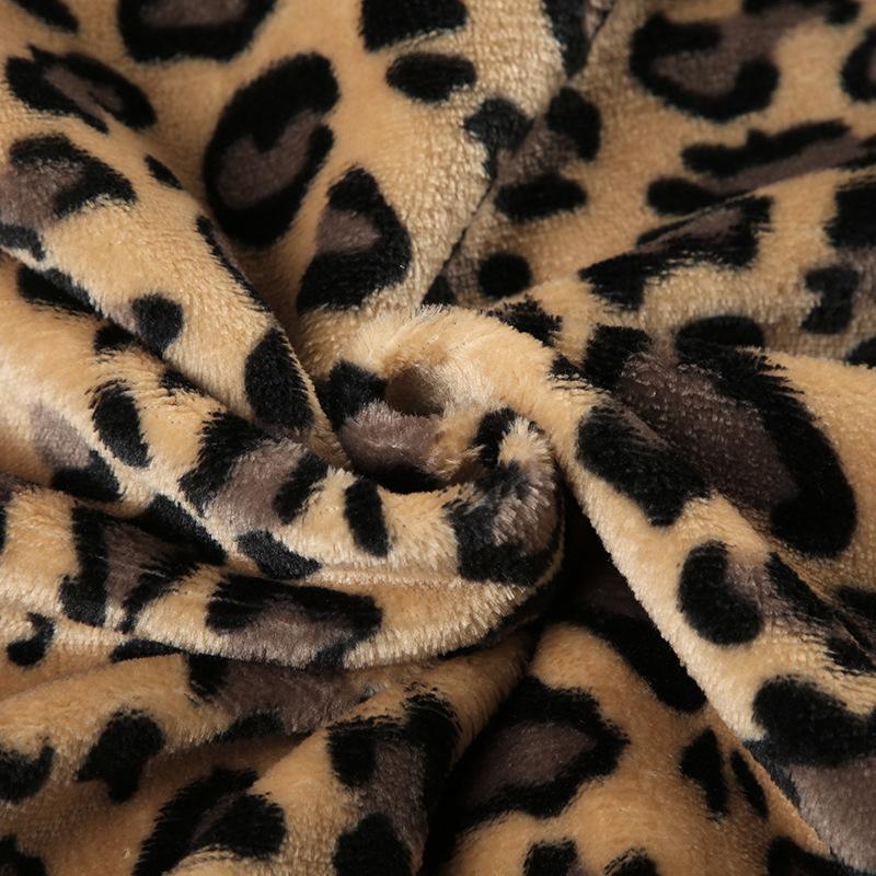 Long sleeve hoodie fluffy zip-up leopard print top