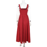 Square neck ruched smocked tank maxi dress