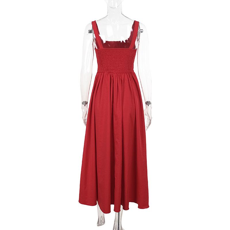 Square neck ruched smocked tank maxi dress
