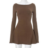 Long sleeve round neck solid mini dress