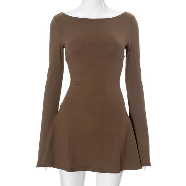 Long sleeve round neck solid mini dress