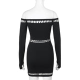 Off shoulder long sleeve gloves hollow out mini dress