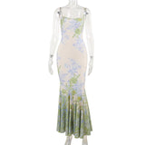 Robe longue camisole contrastée à imprimé floral et col en U 