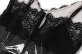 Mini-robe zippée en cuir PU avec ourlet en dentelle et col en V 