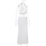 Conjunto de falda midi irregular con cuello halter, abertura y lazo 