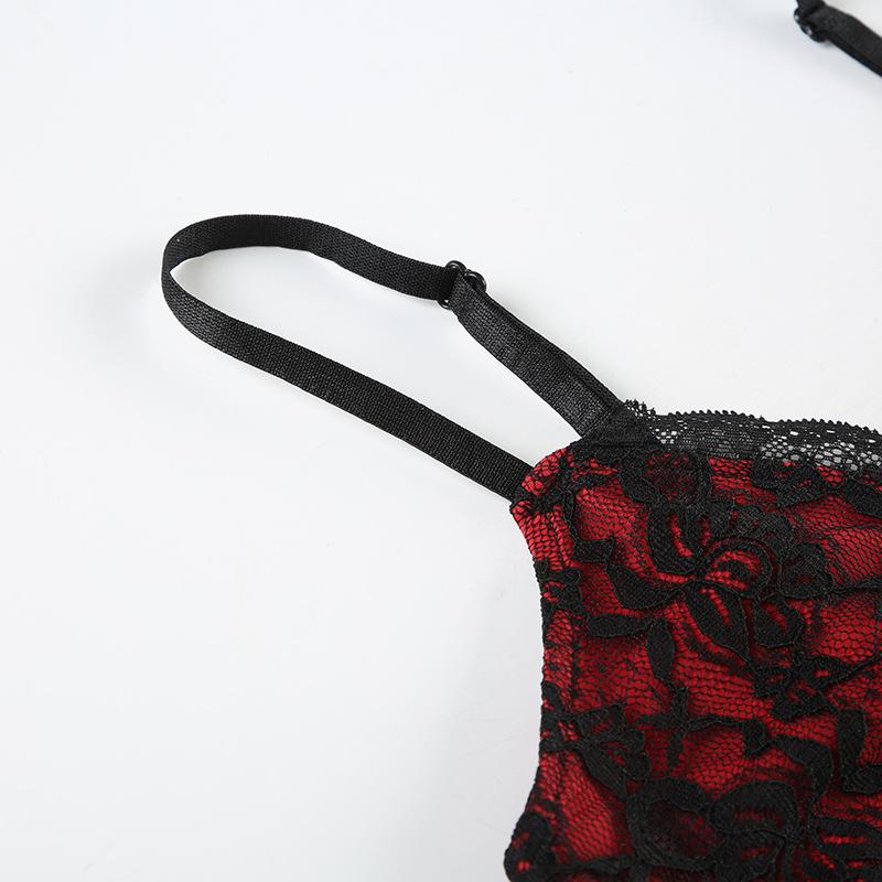 Top camisola sin espalda con apliques de flores y dobladillo de encaje con cuello en V 