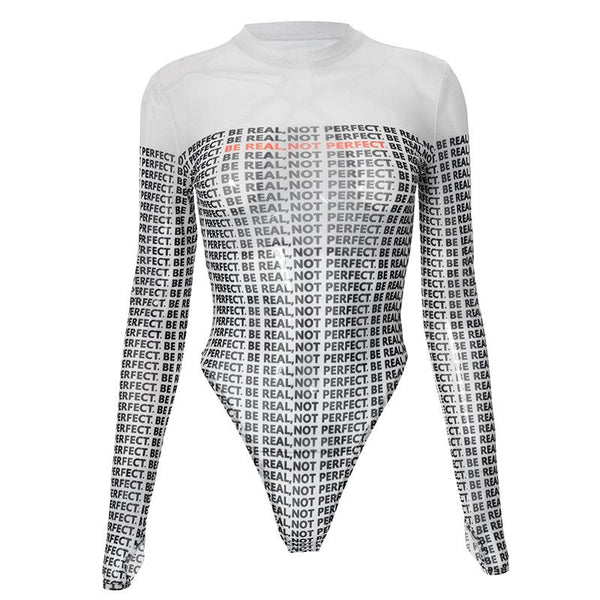 Body de manga larga con cuello redondo y botones con estampado de letras y guantes 