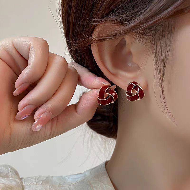Bowknot heart faux pearl pendant stud earrings