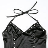 Halter self tie v neck backless solid top